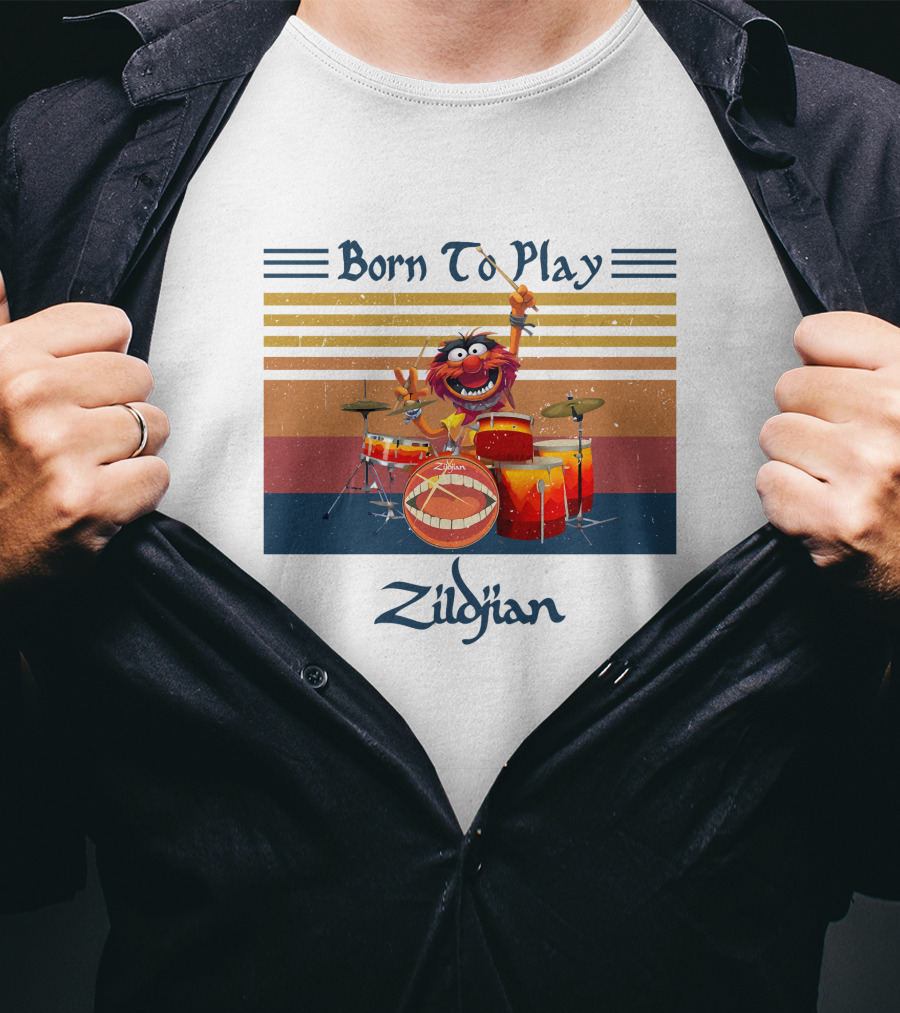 Born To Play Zildjian Drum Animal Muppets Vintage Stripes T-Shirt