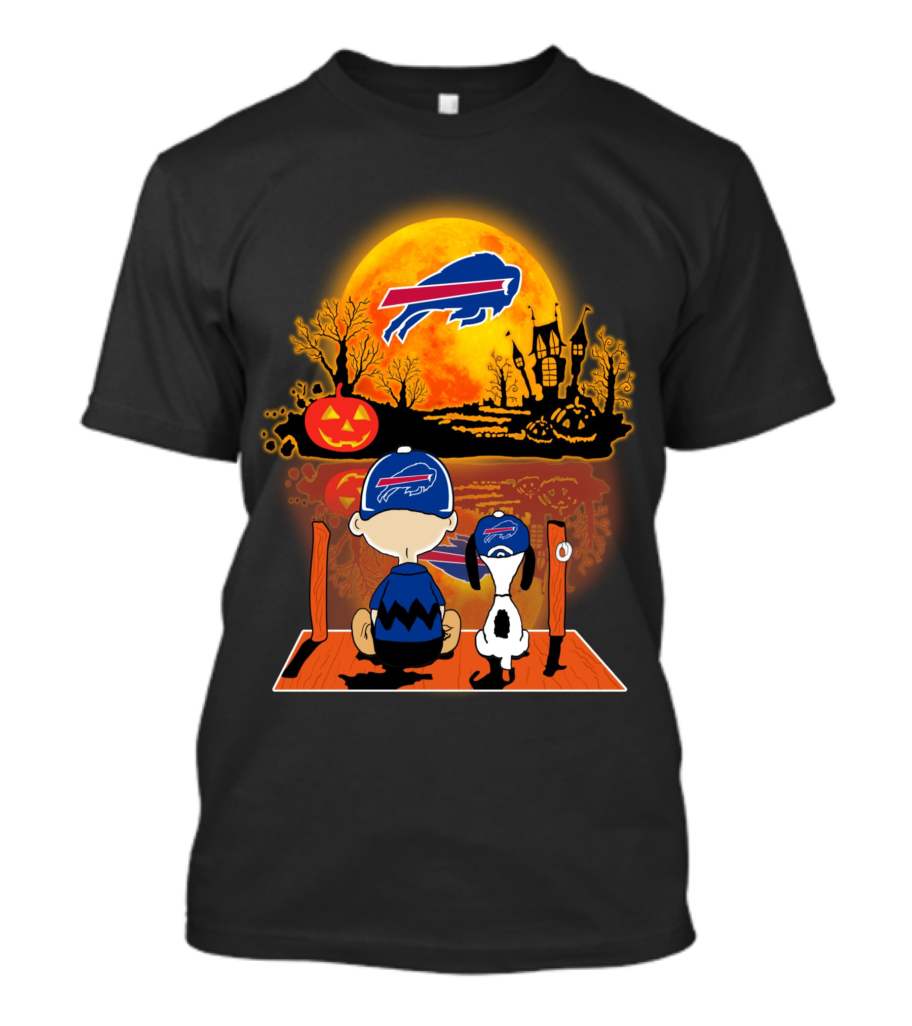Buffalo Bills Halloween Snoopy And Charlie Brown Pumpkin Full Moon T-Shirt