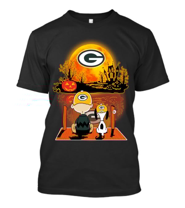Green Bay Packers Snoopy Charlie Brown Halloween Moon Pumpkin T-Shirt