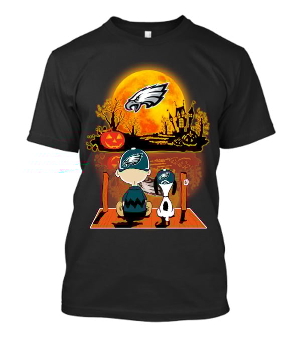 Philadelphia Eagles Snoopy Charlie Brown Halloween Pumpkin Moon T-Shirt