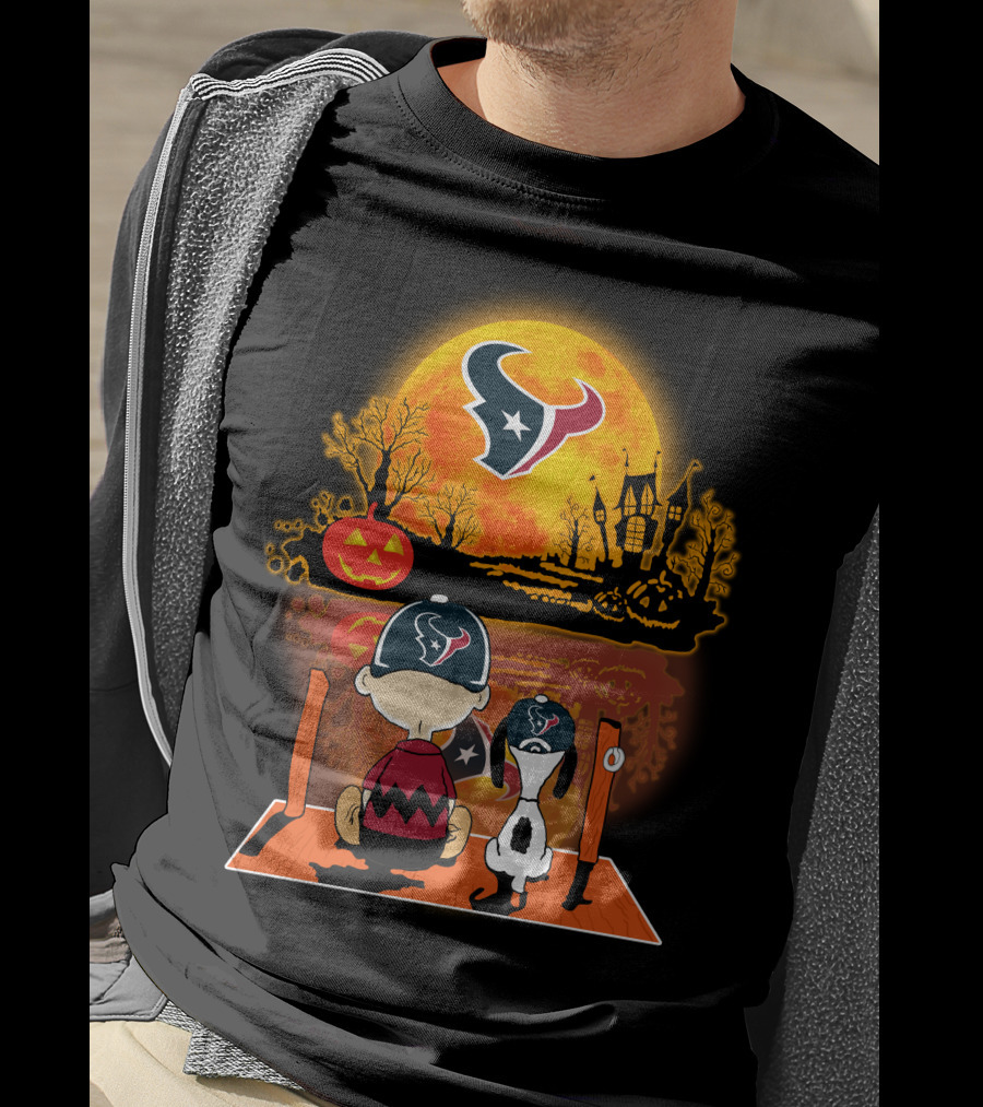 Houston Texans Snoopy And Charlie Brown Halloween Pumpkin Moon T-Shirt