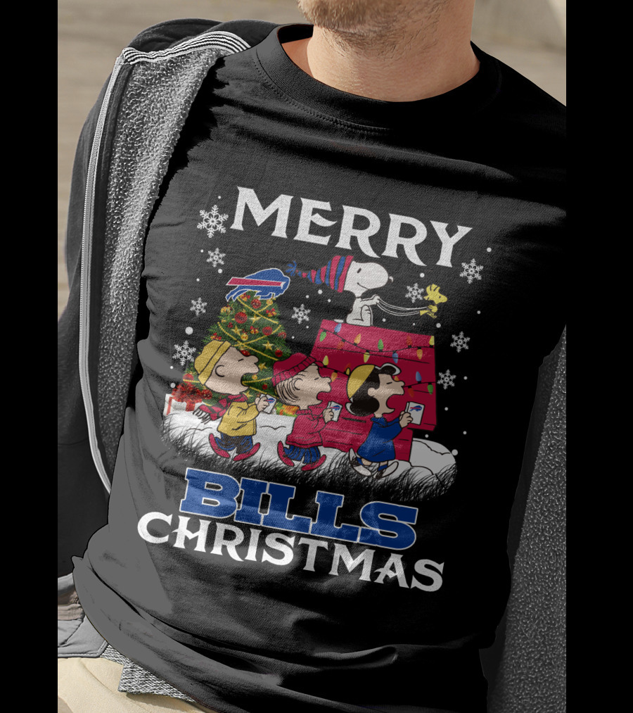 Buffalo Bills Snoopy Merry Christmas With Peanuts Characters And Festive Tree T-Shirt