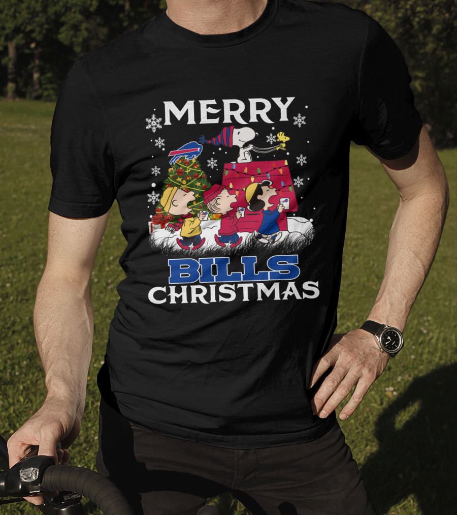 Buffalo Bills Snoopy Merry Christmas With Peanuts Characters And Festive Tree T-Shirt