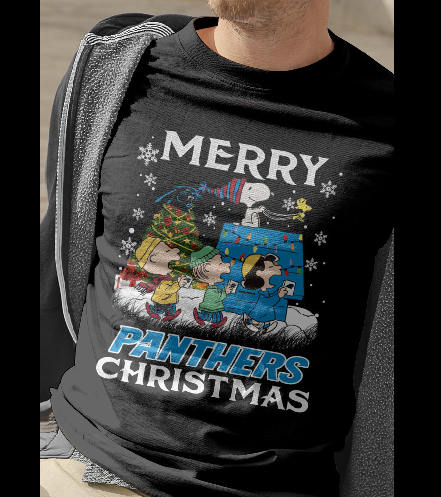 Merry Panthers Christmas Snoopy And Friends Holiday Scene T-Shirt