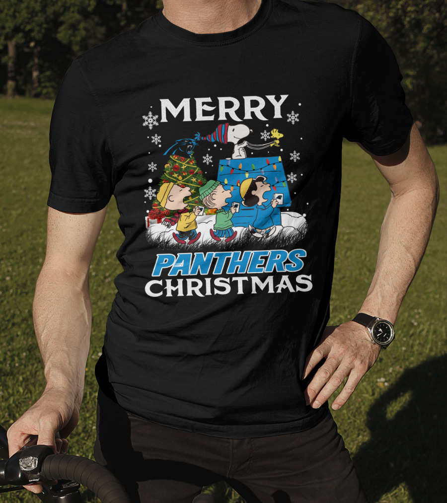 Merry Panthers Christmas Snoopy And Friends Holiday Scene T-Shirt