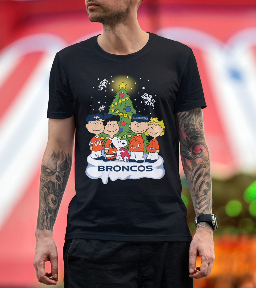 Broncos Christmas Snoopy and Peanuts Characters Holiday T-Shirt