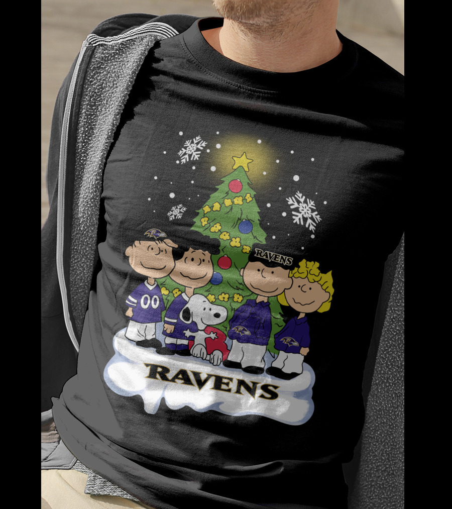 Snoopy Christmas Baltimore Ravens Charlie Brown Characters T-Shirt