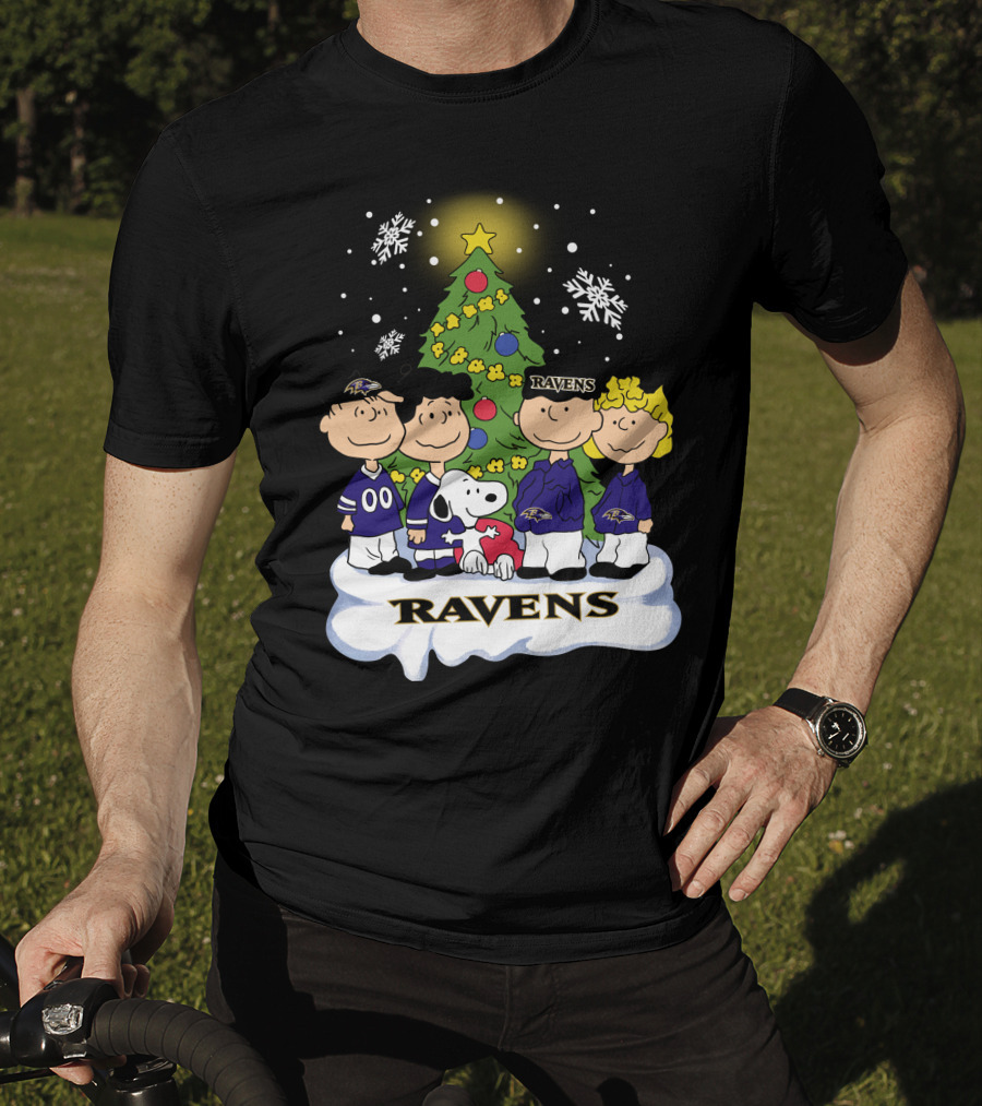 Snoopy Christmas Baltimore Ravens Charlie Brown Characters T-Shirt