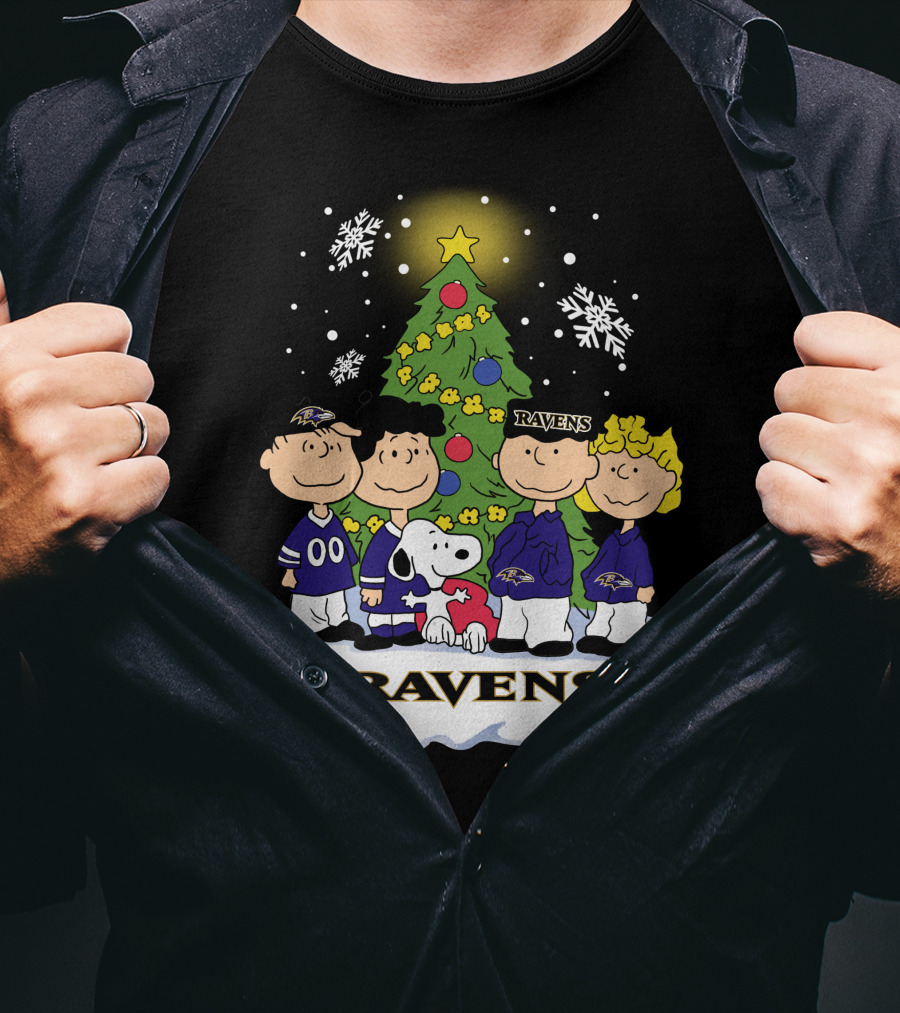 Snoopy Christmas Baltimore Ravens Charlie Brown Characters T-Shirt