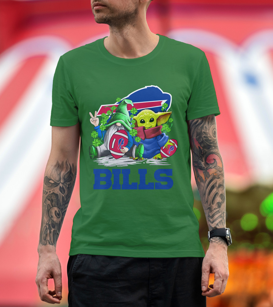 Buffalo Bills St. Patrick's Day Football with Green Gnome and Child Figure T-Shirt