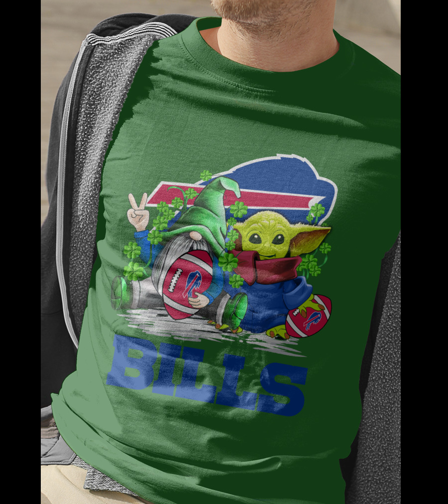 Buffalo Bills St. Patrick's Day Football With Green Gnome And Child Figure T-Shirt