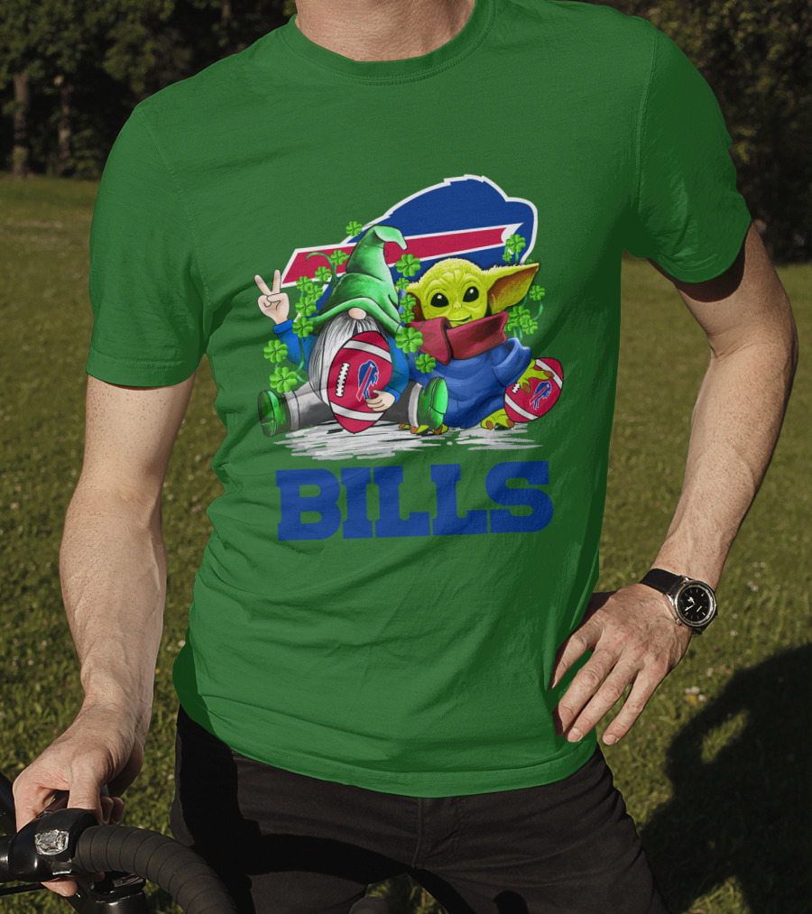 Buffalo Bills St. Patrick's Day Football With Green Gnome And Child Figure T-Shirt