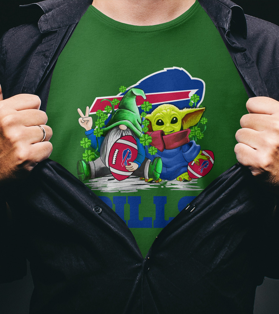 Buffalo Bills St. Patrick's Day Football With Green Gnome And Child Figure T-Shirt