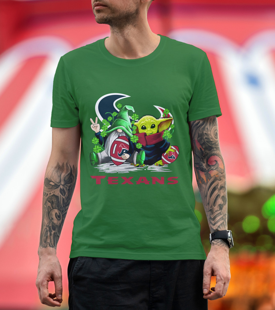 Houston Texans Football Patrick’s Day Clover Gnome and Alien T-Shirt