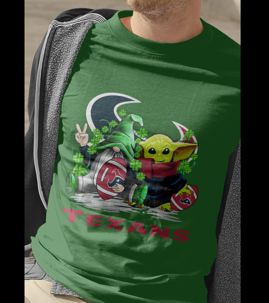 Houston Texans Football Patrick’s Day Clover Gnome And Alien T-Shirt