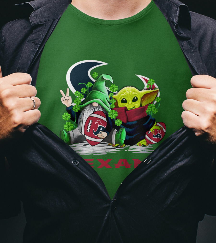 Houston Texans Football Patrick’s Day Clover Gnome And Alien T-Shirt