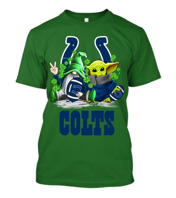 Colts St. Patrick's Day Gnome And Baby Alien Football With Clover T-Shirt
