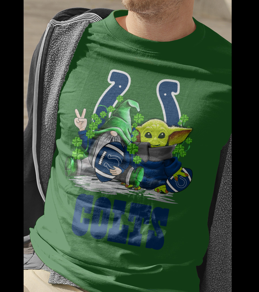 Colts St. Patrick's Day Gnome And Baby Alien Football With Clover T-Shirt