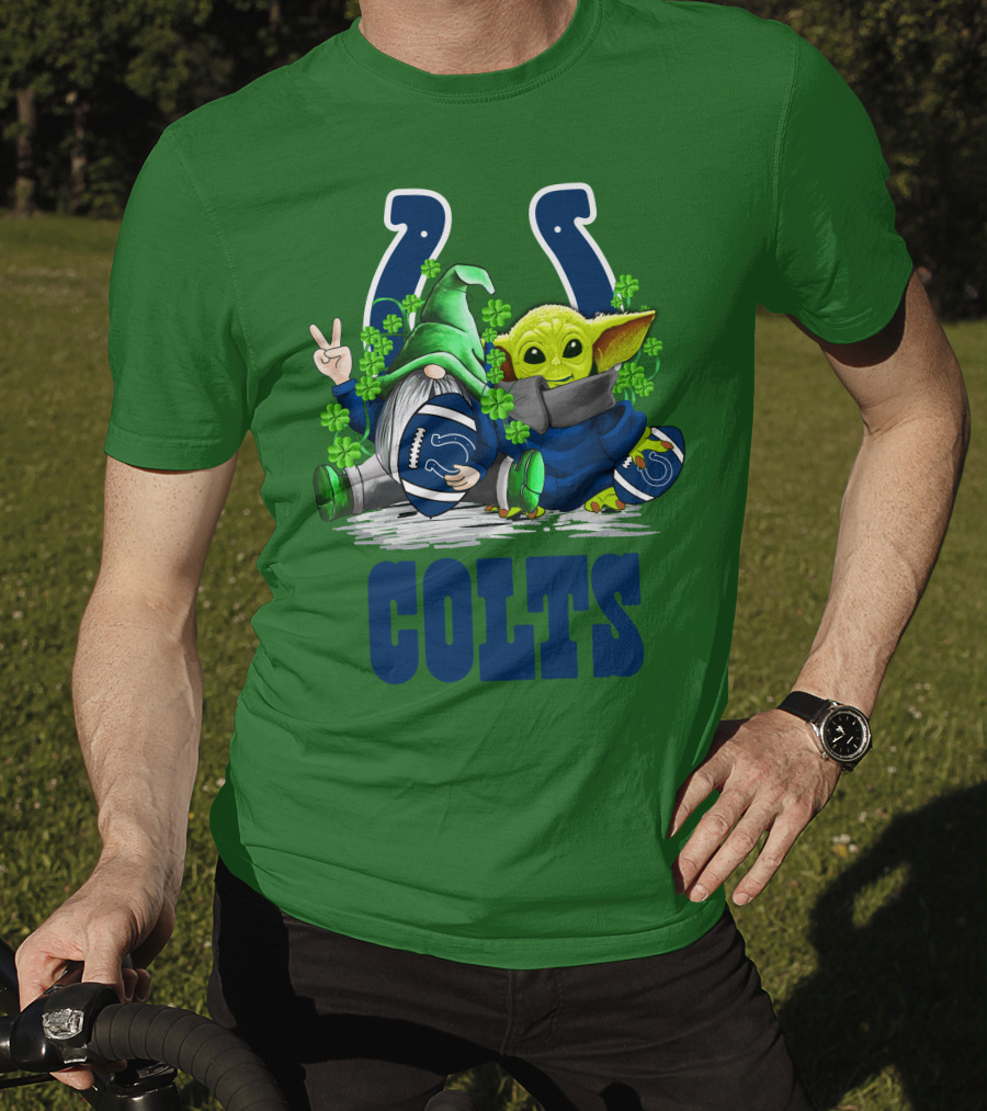 Colts St. Patrick's Day Gnome And Baby Alien Football With Clover T-Shirt