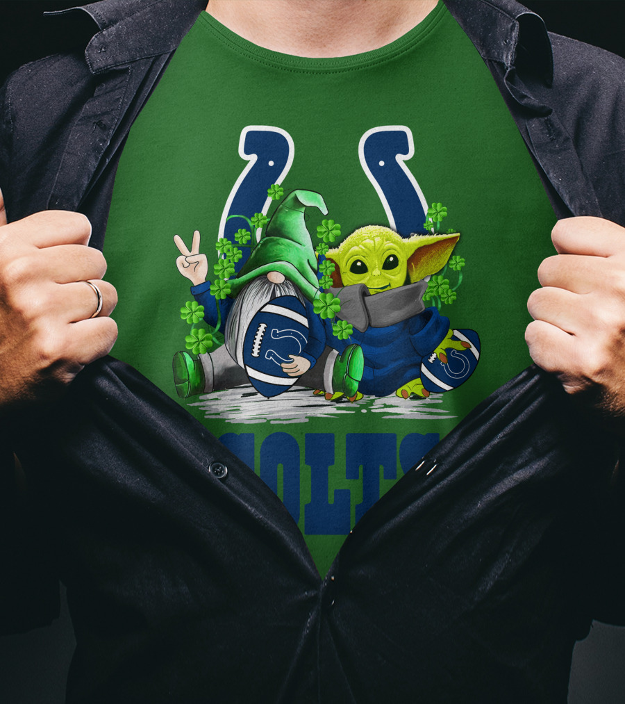 Colts St. Patrick's Day Gnome And Baby Alien Football With Clover T-Shirt