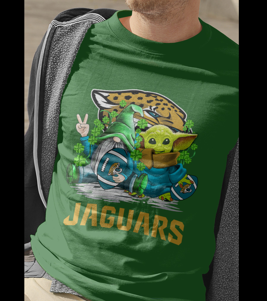 Jacksonville Jaguars St. Patrick's Day Gnome And Baby Alien Football With Shamrocks T-Shirt