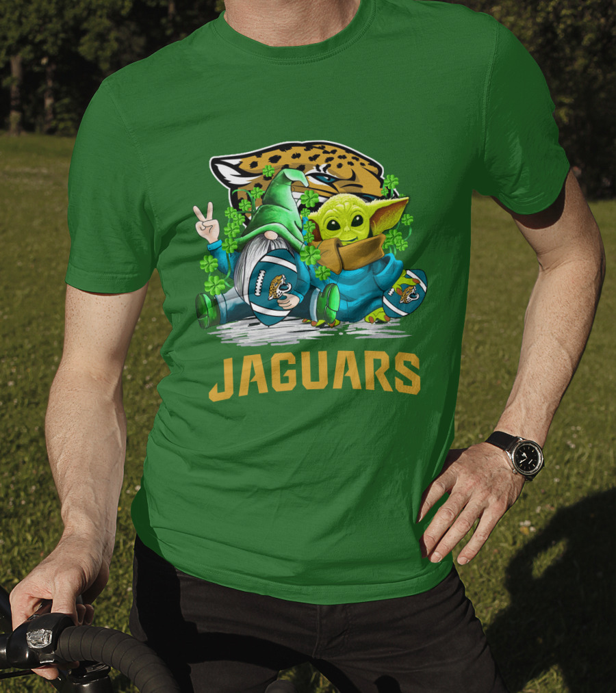 Jacksonville Jaguars St. Patrick's Day Gnome And Baby Alien Football With Shamrocks T-Shirt