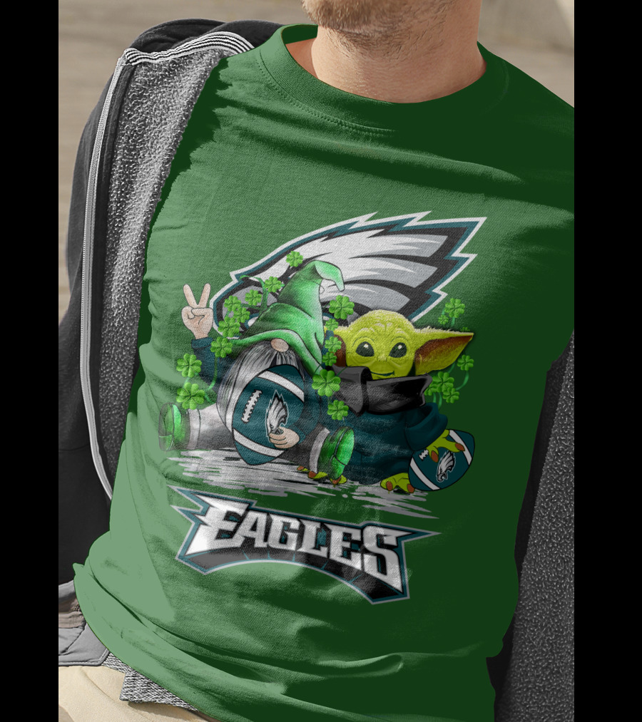 Philadelphia Eagles St. Patrick’s Day Football With Gnome And Baby Alien T-Shirt