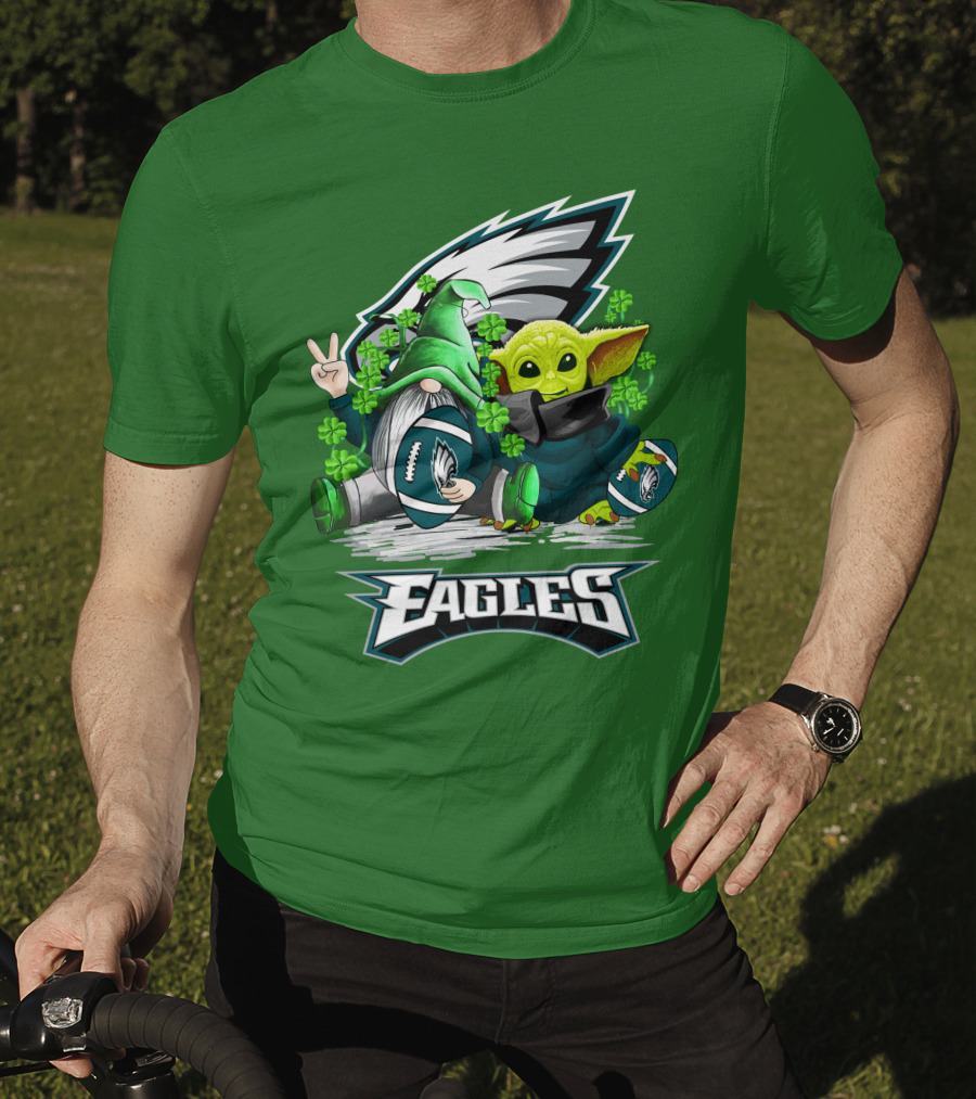Philadelphia Eagles St. Patrick’s Day Football With Gnome And Baby Alien T-Shirt