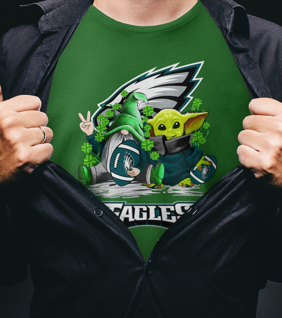 Philadelphia Eagles St. Patrick’s Day Football With Gnome And Baby Alien T-Shirt