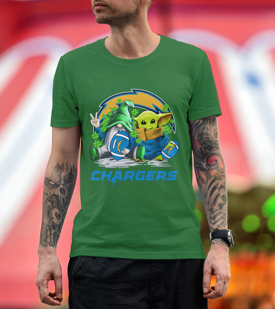 Los Angeles Chargers St. Patrick’s Day Football Gnome and Baby Alien T-Shirt