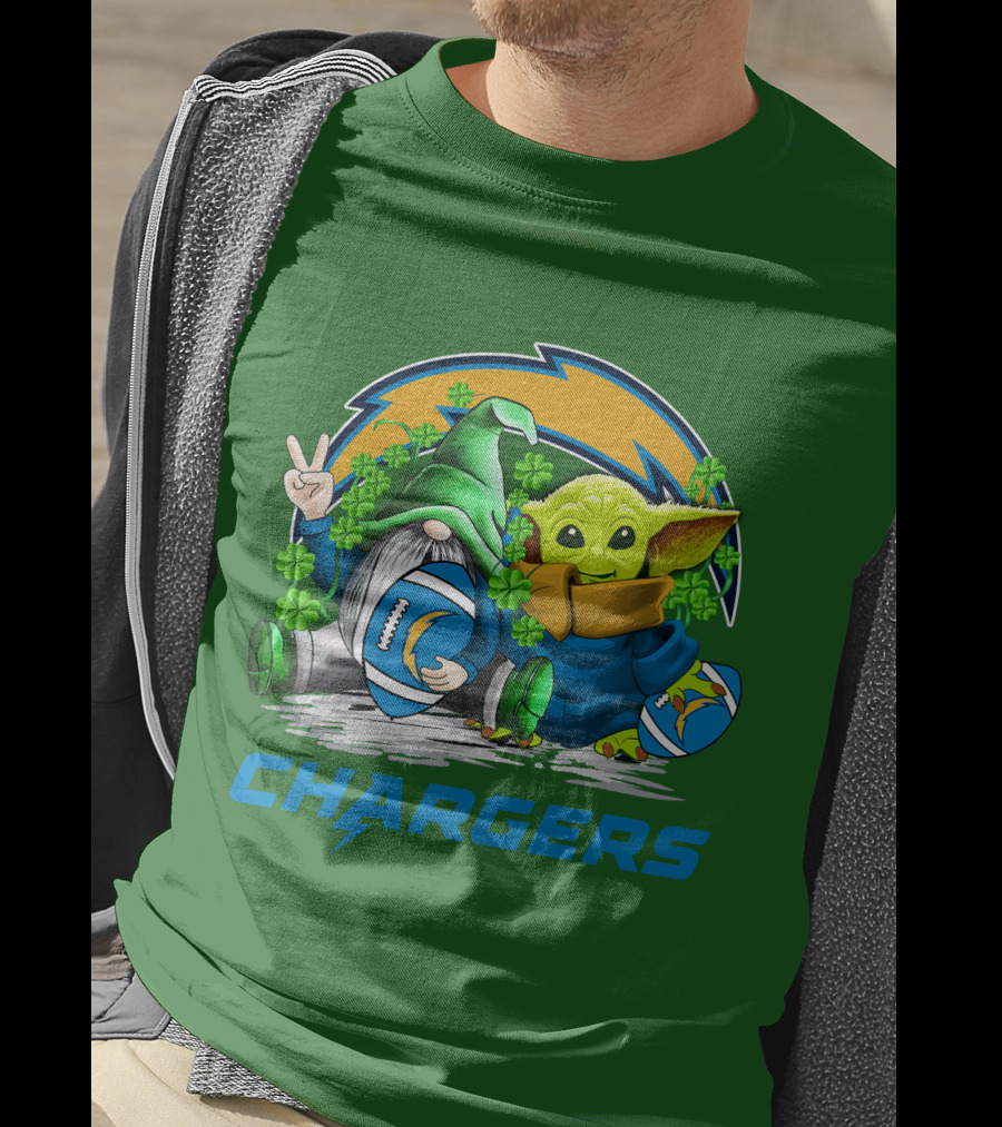 Los Angeles Chargers St. Patrick’s Day Football Gnome And Baby Alien T-Shirt
