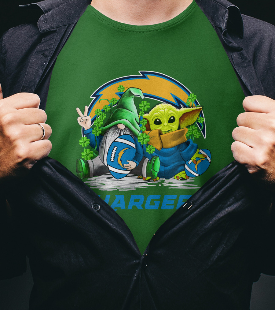 Los Angeles Chargers St. Patrick’s Day Football Gnome And Baby Alien T-Shirt