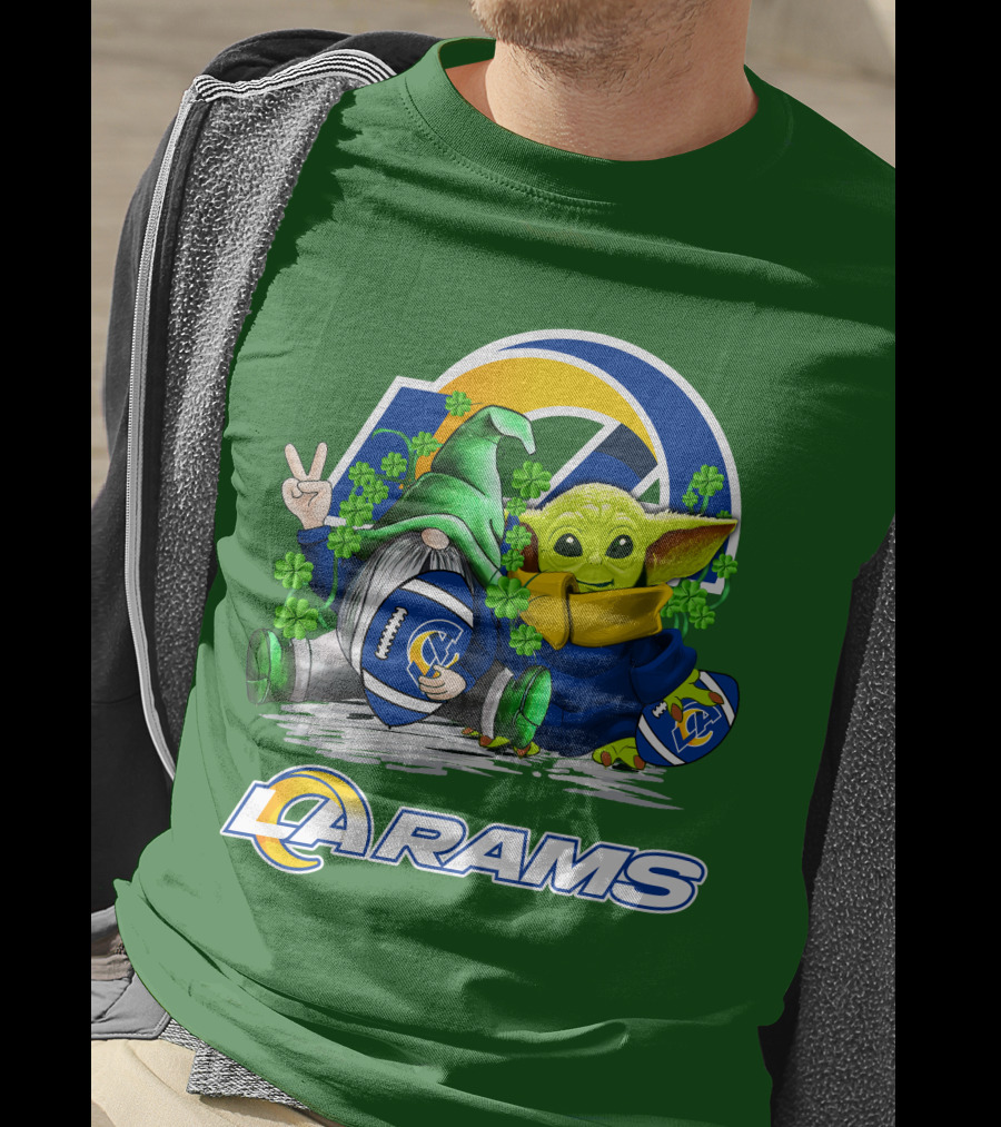 LA Rams Football St. Patrick's Day Gnome And Baby Alien T-Shirt