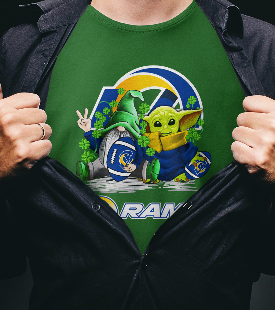 LA Rams Football St. Patrick's Day Gnome And Baby Alien T-Shirt