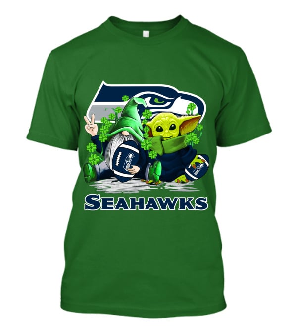 Seattle Seahawks St. Patrick's Day Gnome And Baby Yoda Football T-Shirt