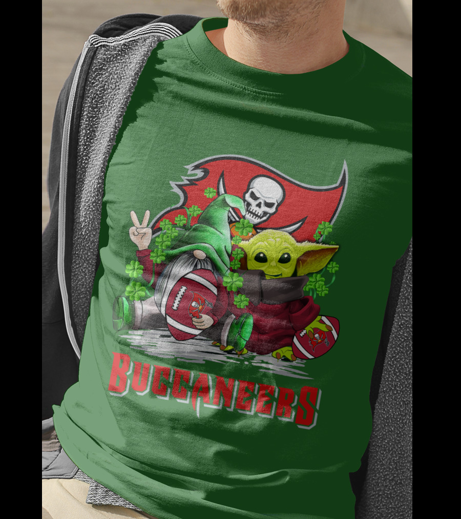 Buccaneers St. Patrick's Day With Gnome And Baby Alien Football T-Shirt