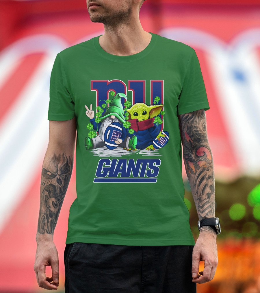 New York Giants Football St. Patrick's Day Gnome and Yoda T-Shirt