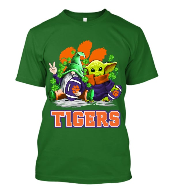 Clemson Tigers St. Patrick’s Day Football Gnome And Baby Yoda T-Shirt