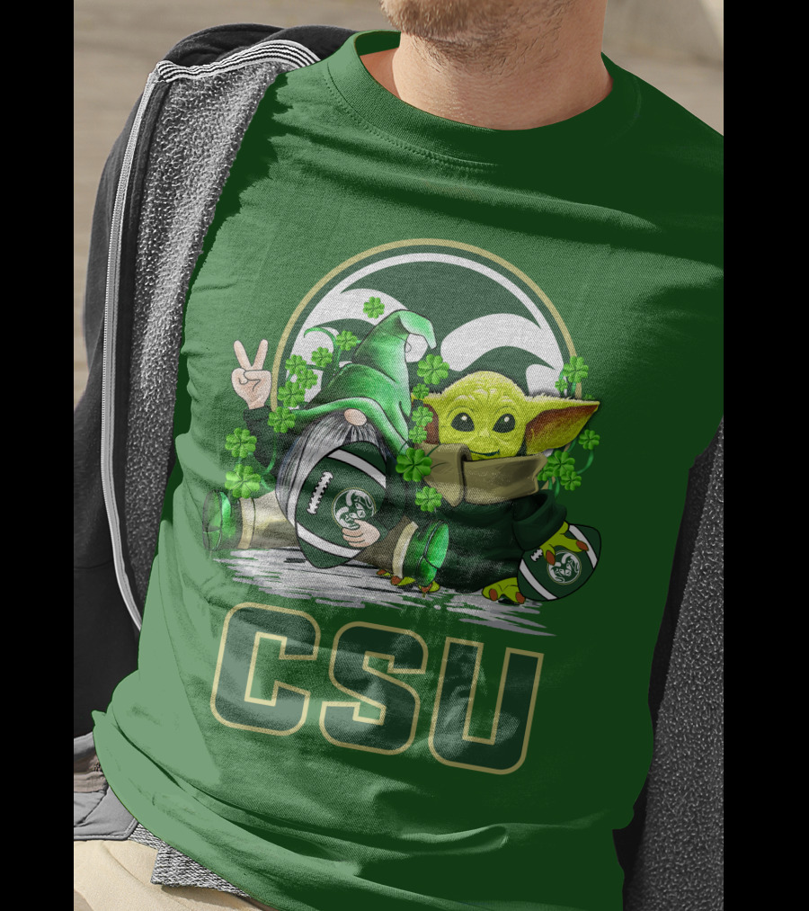 CSU Gnome And Baby Alien With Shamrocks For Colorado State Rams Football Patrick’s Day T-Shirt
