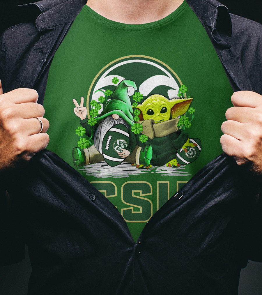 CSU Gnome And Baby Alien With Shamrocks For Colorado State Rams Football Patrick’s Day T-Shirt