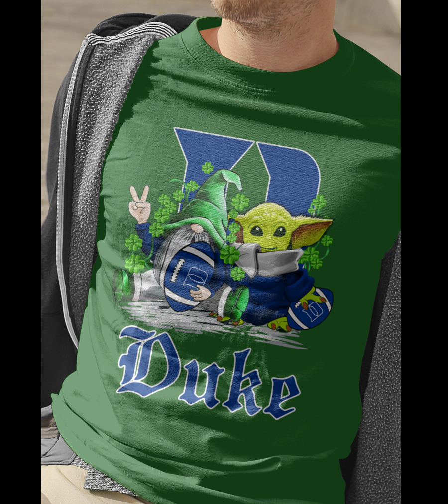 Duke Blue Devils Football St. Patrick's Day Gnome And Alien With Shamrocks T-Shirt