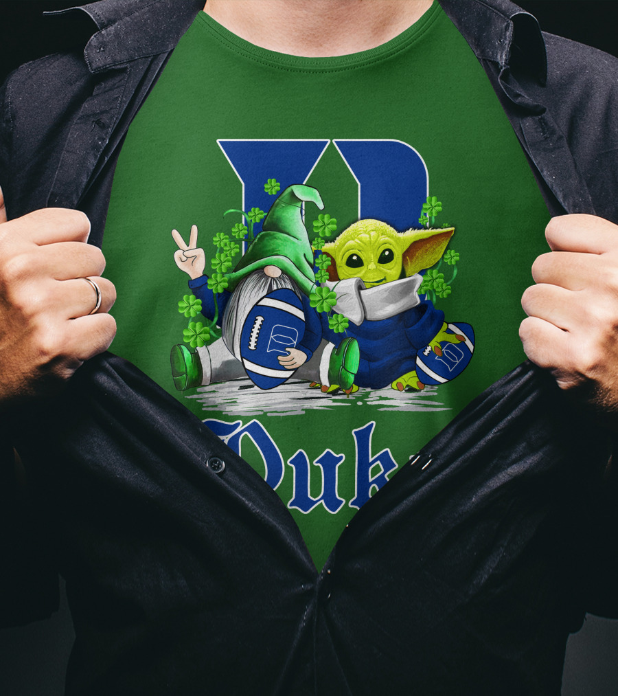 Duke Blue Devils Football St. Patrick's Day Gnome And Alien With Shamrocks T-Shirt