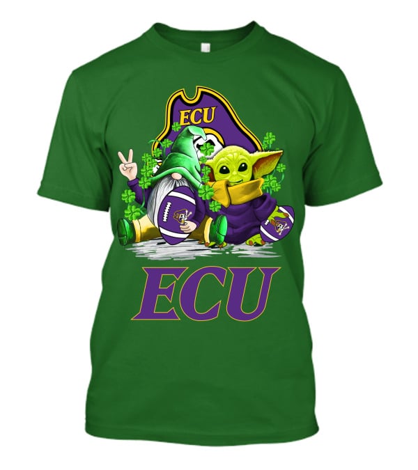 ECU East Carolina Pirates Football St. Patrick's Day Celebration With Gnome And Baby Alien T-Shirt