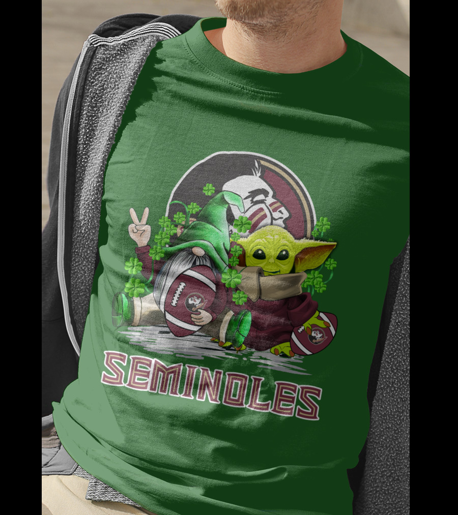 Florida State Seminoles Football Happy Patrick's Day Cute Green Baby Yoda Gnome T-Shirt