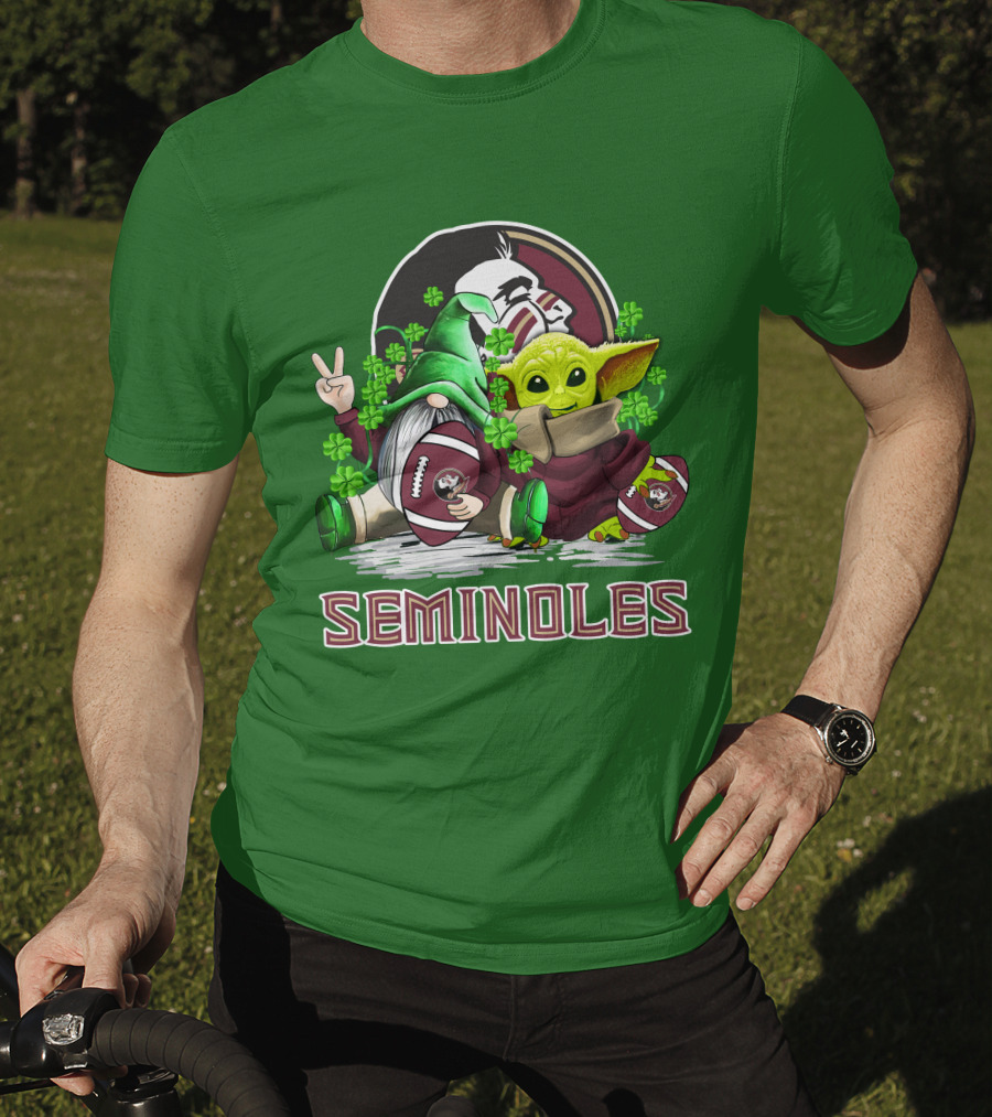 Florida State Seminoles Football Happy Patrick's Day Cute Green Baby Yoda Gnome T-Shirt