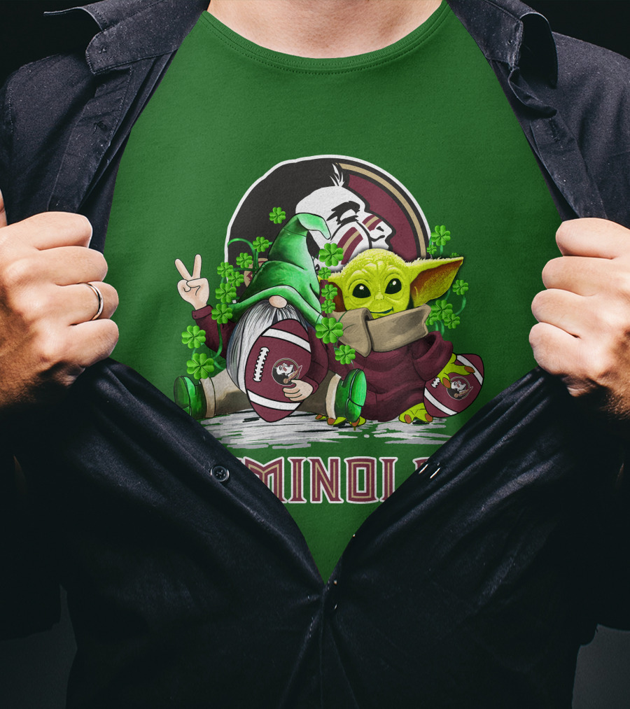 Florida State Seminoles Football Happy Patrick's Day Cute Green Baby Yoda Gnome T-Shirt