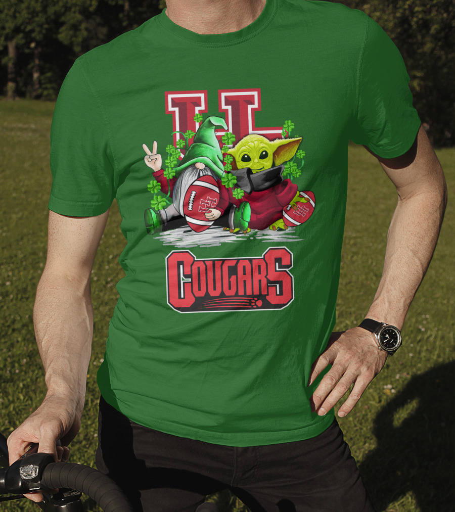 Houston Cougars St. Patrick's Day Football With Gnome And Green Character T-Shirt