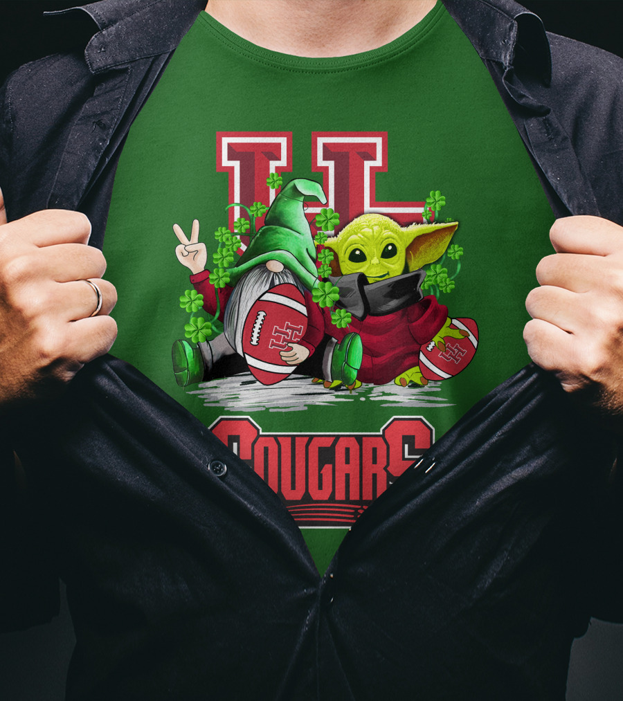 Houston Cougars St. Patrick's Day Football With Gnome And Green Character T-Shirt