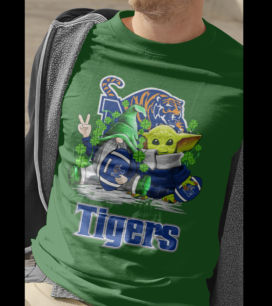 Memphis Tigers Football St. Patrick's Day Gnome And Child Icons T-Shirt