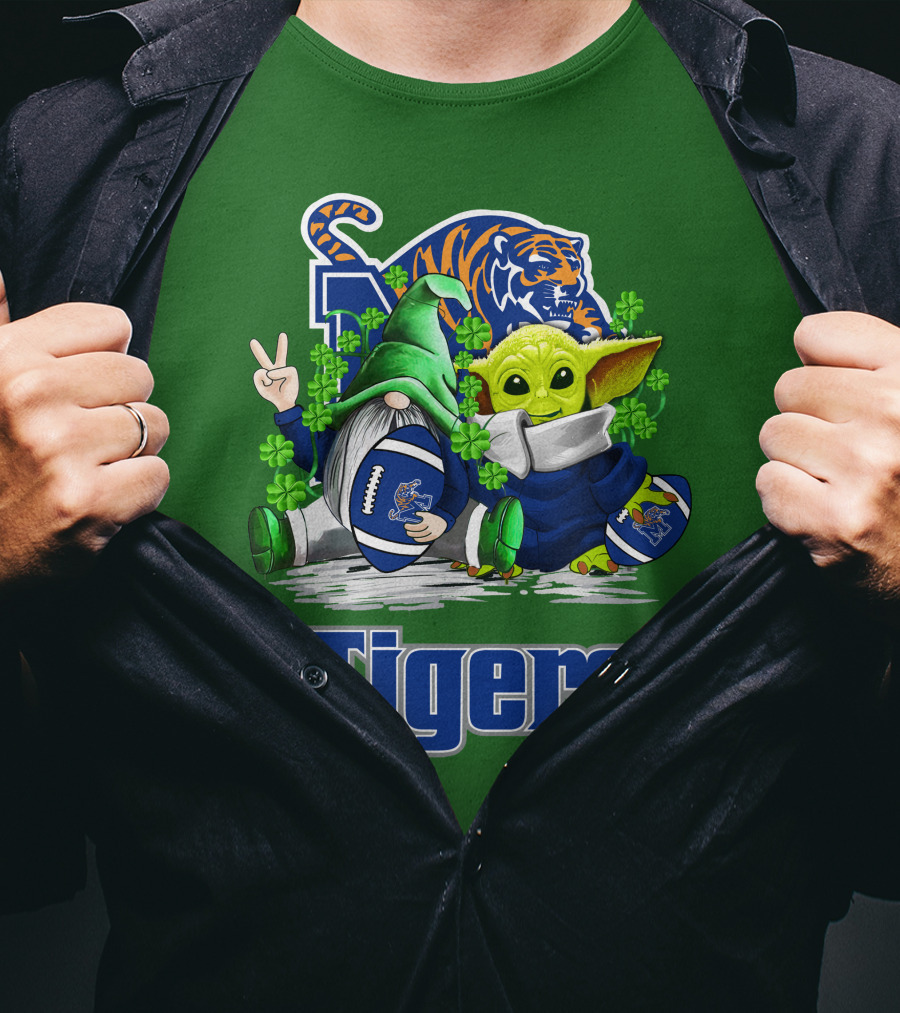 Memphis Tigers Football St. Patrick's Day Gnome And Child Icons T-Shirt